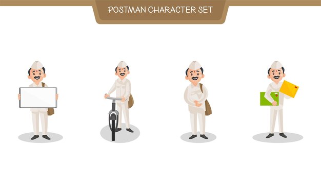 Vector cartoon illustration Of Postman Character Set