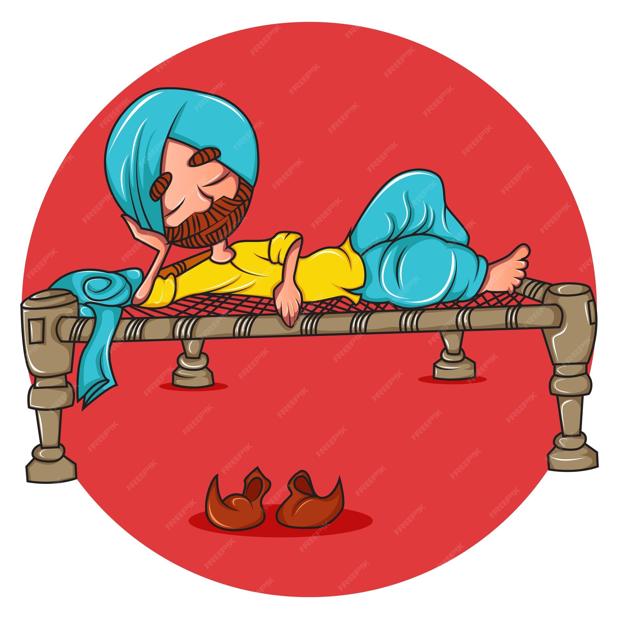 Premium Vector | Vector cartoon illustration punjabi farmer sleeping on bed Premium Vector | Vector cartoon illustration punjabi farmer sleeping on bed