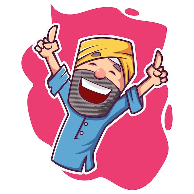 Vector cartoon illustration of Punjabi man dancing