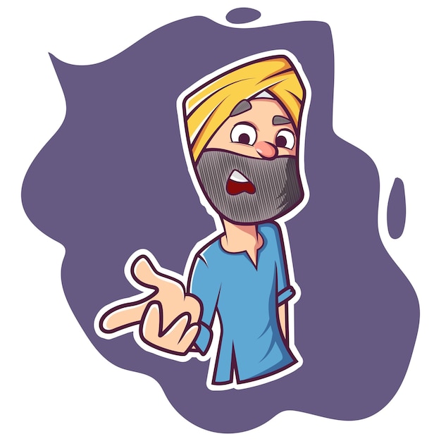 Vector cartoon illustration of Punjabi man funny expressions