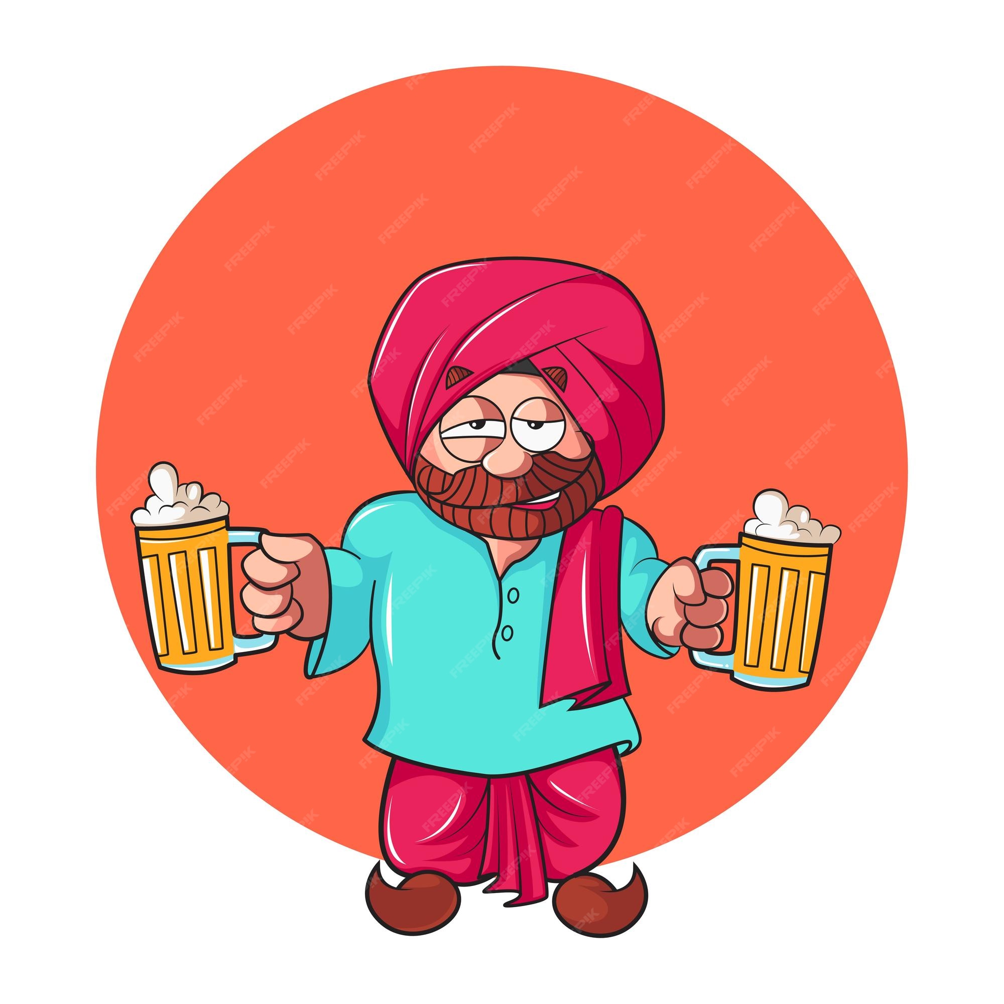 Premium Vector | Vector cartoon illustration of punjabi man holding the beer cup in hand Premium Vector | Vector cartoon illustration of punjabi man holding the beer cup in hand