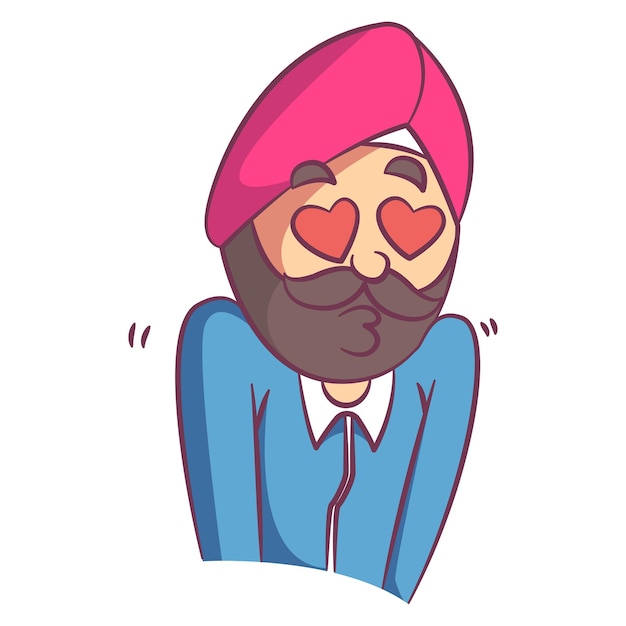 Vector cartoon illustration of Punjabi man in love