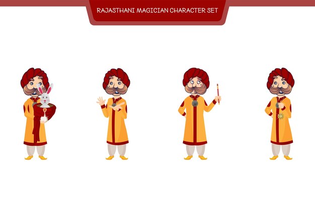 Vector cartoon illustration of rajasthani magician character set