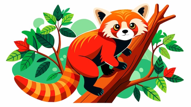 Vector cartoon illustration of The Red Panda Climbing Trees