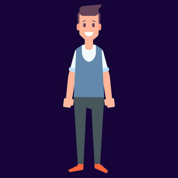 Vector vector cartoon illustration of a smiling man standing on purple background