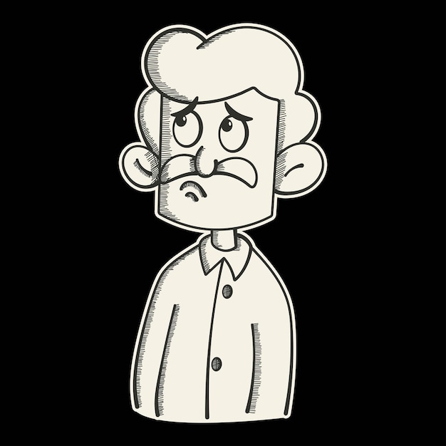 Vector vector cartoon illustration of smoking man is upset and looking upward