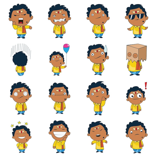 Vector vector cartoon illustration of south indian man set