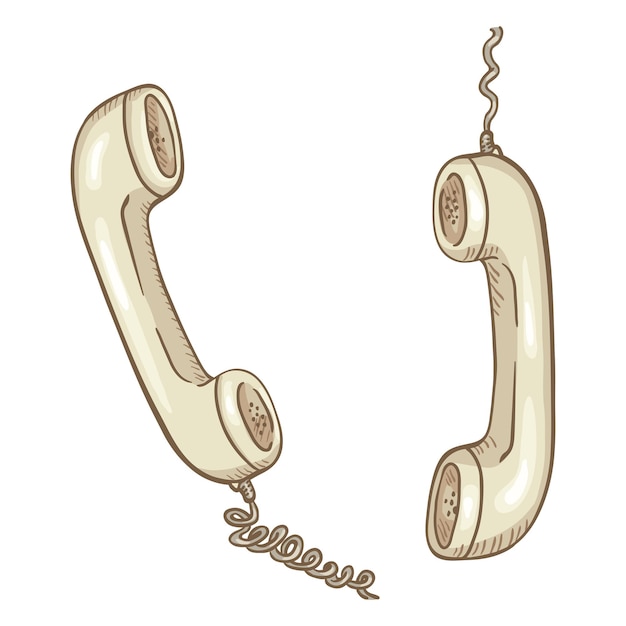 Vector Cartoon Illustration Two White Telephone Handsets