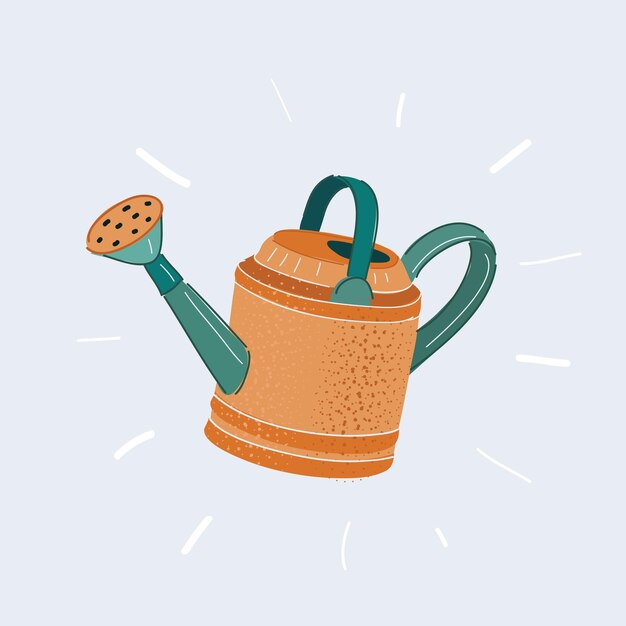 Vector cartoon illustration of watering can on white background