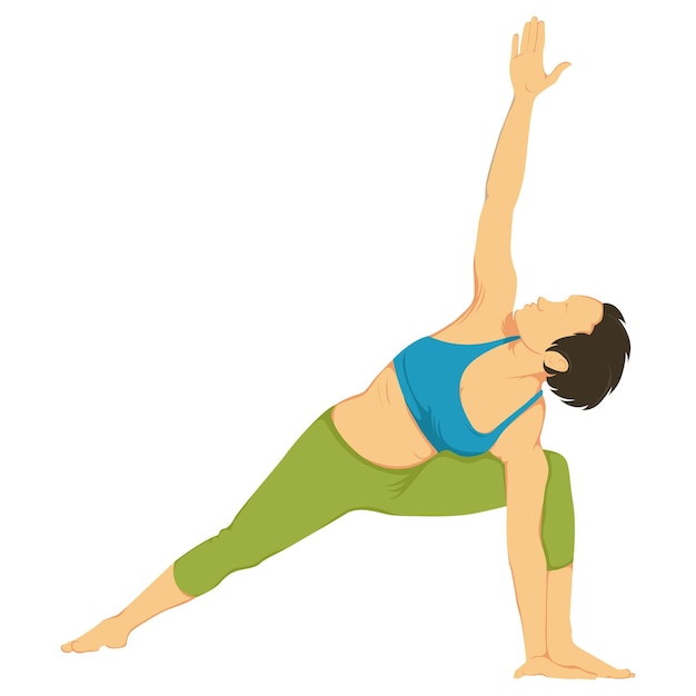 Vector cartoon illustration of yoga pose Utthita Parshvakonasana