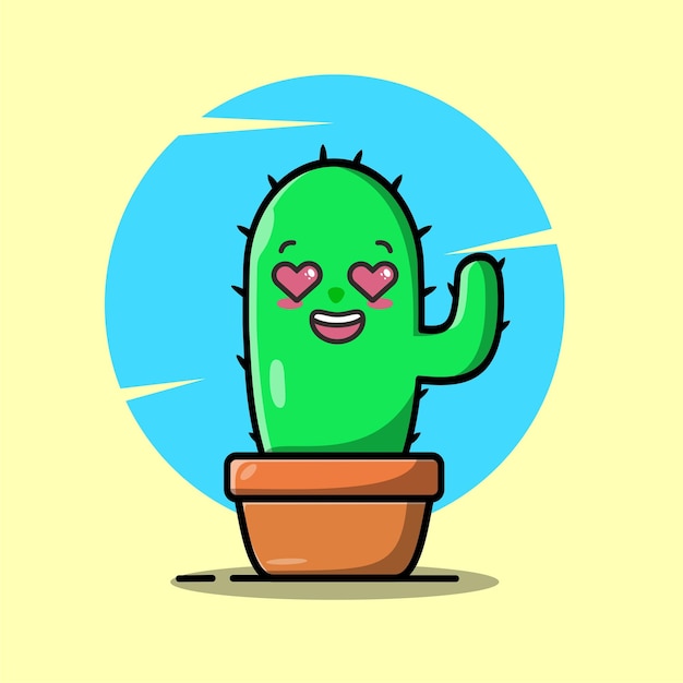 Vector cartoon illustrations of green cactus with happy and making love emotions Funny emotions