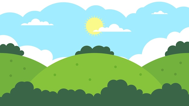 Vector vector cartoon image of morning atmosphere on a hill for children