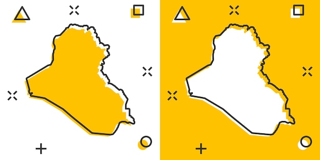 Icona della mappa dell'iraq del fumetto vettoriale in stile fumetto pittogramma dell'illustrazione del segno dell'iraq mappa cartografia business effetto splash concept