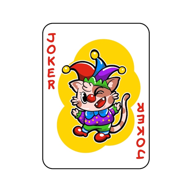 Vector vector cartoon joker kaart deck van een schattige en leuke kat die een clown jurk draagt