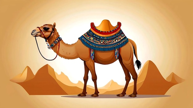 Vector vector cartoon kameel met zadel zit vector illustratie geïsoleerd