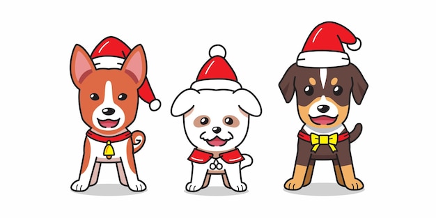 Vector cartoon karakter honden kerst kostuums