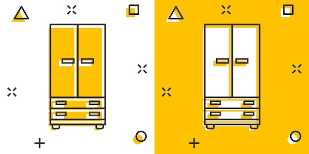 Vector cartoon kast pictogram in komische stijl Meubilair teken illustratie pictogram Kabinet splash effect bedrijfsconcept