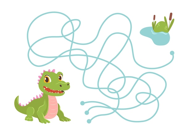 Vector cartoon krokodil en vijver in kinder stijl Labyrinth.