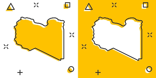 Векторный мультфильм значок карты Ливии в комическом стиле Иллюстрация знака Ливии пиктограмма Картография карта бизнес-эффект всплеск концепции
