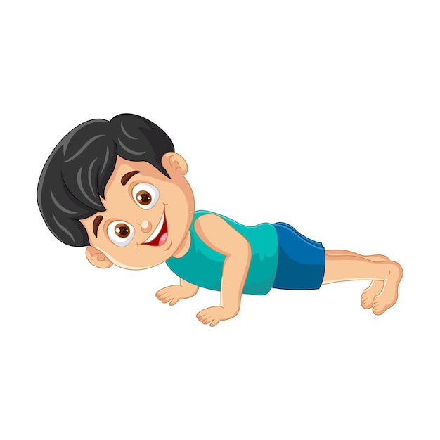 Vector cartoon little boy doing push up