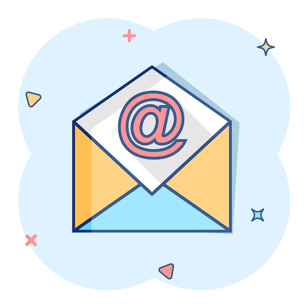 Vector cartoon mail envelope icon in comic style email sign illustration pictogram mail business splash effect concept