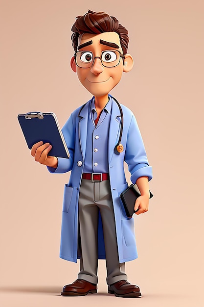 Vector vector cartoon male doctor holding a clipboard