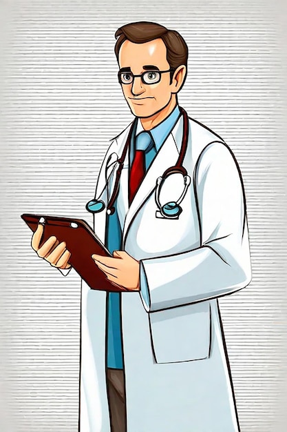 Vector cartoon mannelijke dokter met een clipboard