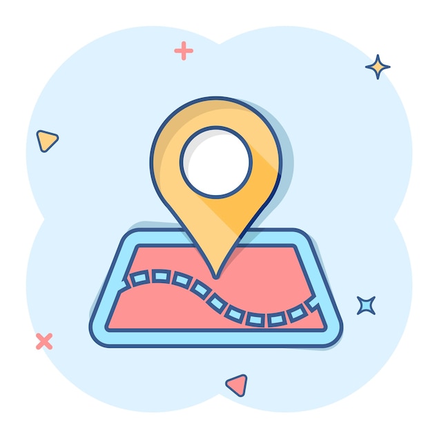 Vector vector cartoon map pointer icon in comic style gps navigation mark illustration pictogram pointer destination business splash effect concept