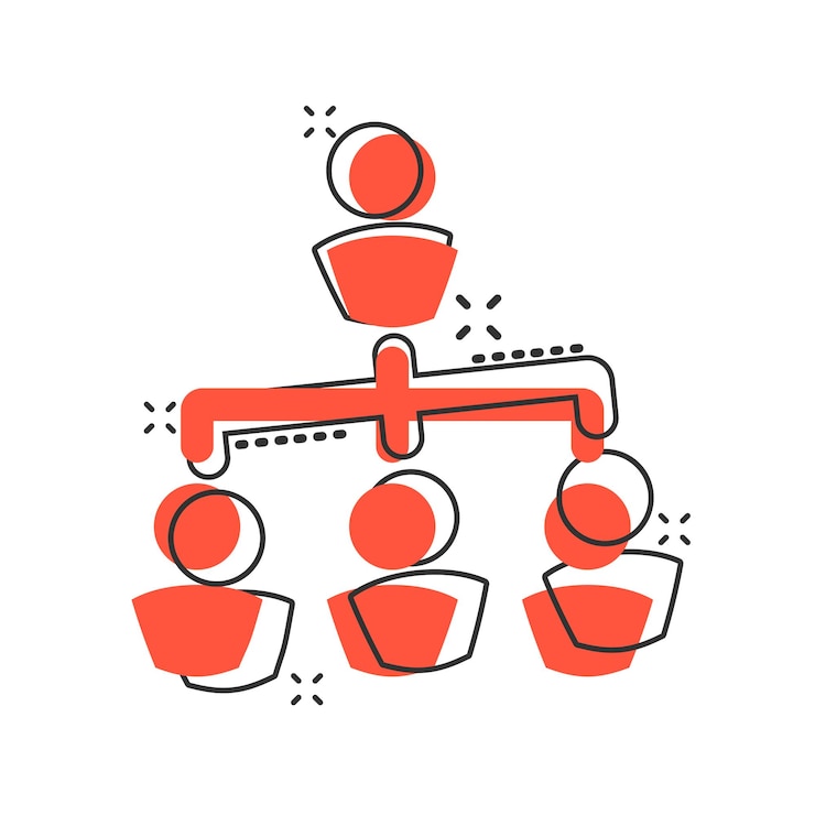 Vector vector cartoon mensen bedrijfsorganisatie grafiek icoon in strip stijl mensen samenwerking concept illustratie pictogram teamwerk business splash effect concept