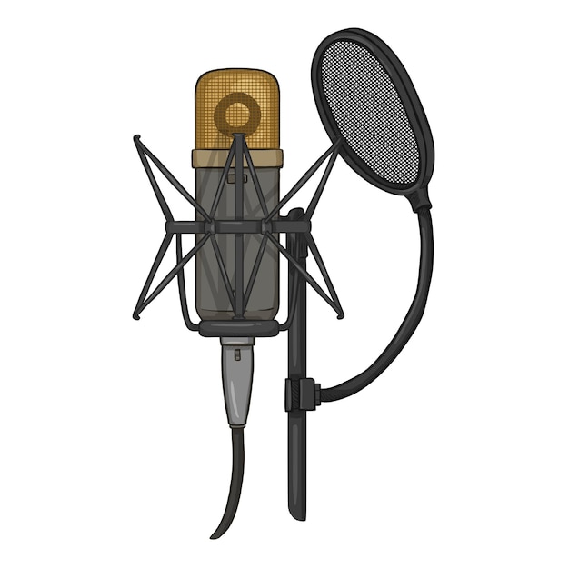 音楽スタジオの録音のためのベクトル漫画 Micropohne