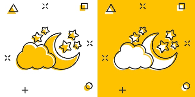 Vector cartoon moon and stars with clods icon in comic style Nighttime concept illustration pictogram Cloud moon business splash effect concept