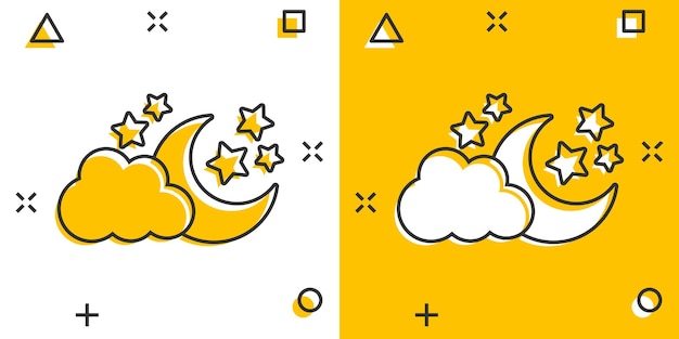 Vector cartoon moon and stars with clods icon in comic style nighttime concept illustration pictogram cloud moon business splash effect concept