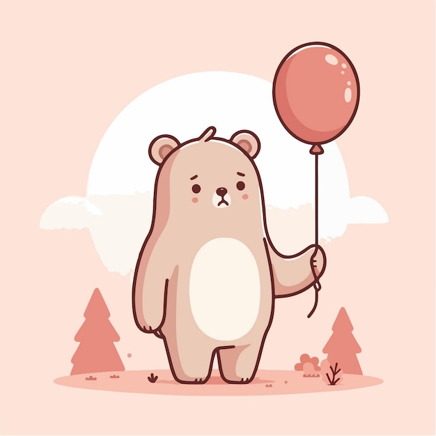 Vector cartoon of a mourning bear carrying a balloon illustration