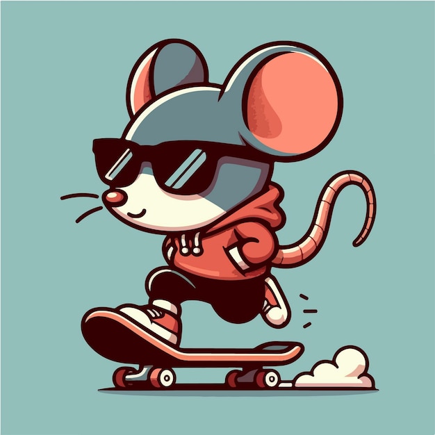 vector cartoon mouse playing skateboard