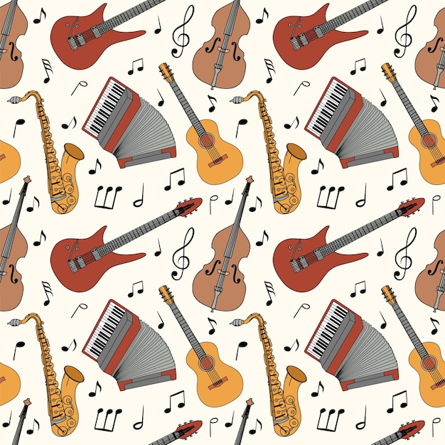Vector vector cartoon naadloze patroon met muziekinstrumenten