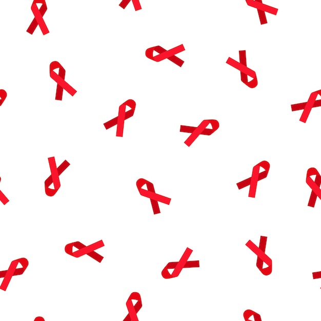 Vector cartoon naadloze patroon met rood lint op een witte achtergrond. 1 december is de Wereld Aids Dag.