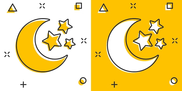 Vector cartoon nachtelijke maan en sterren pictogram in komische stijl Lunar nacht concept illustratie pictogram Maan splash effect bedrijfsconcept