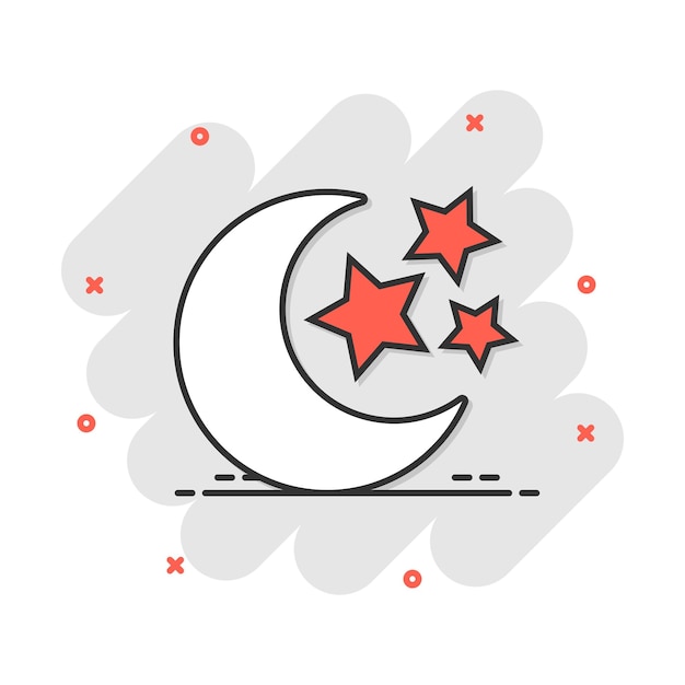 Vector cartoon nachtelijke maan en sterren pictogram in komische stijl Lunar nacht concept illustratie pictogram Maan splash effect bedrijfsconcept