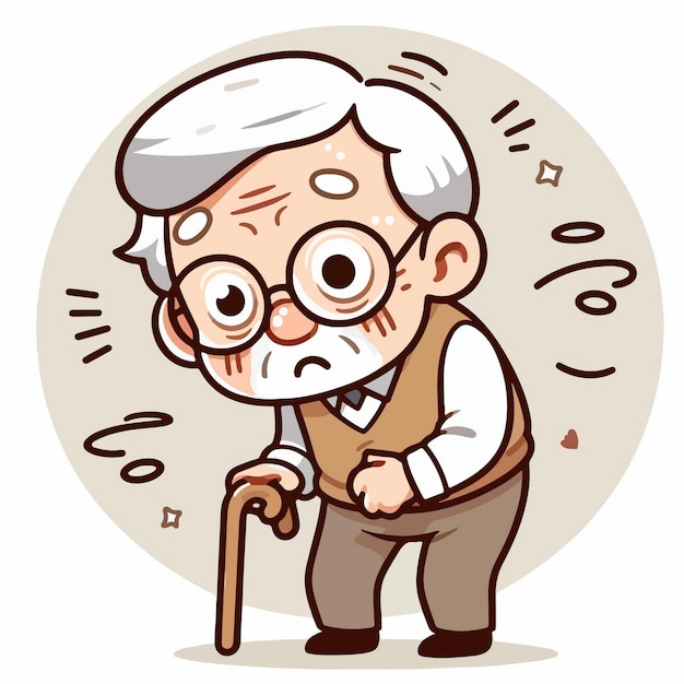 vector cartoon old man with glasses