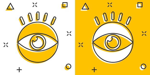 Vector cartoon oogpictogram in komische stijl Eyeball look teken illustratie pictogram Eye splash effect bedrijfsconcept