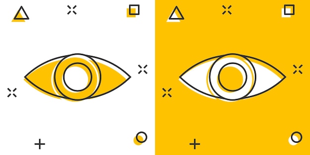 Vector cartoon oogpictogram in komische stijl Eyeball look teken illustratie pictogram Eye splash effect bedrijfsconcept