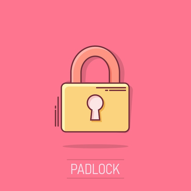 Vector vector cartoon padlock icon in comic style lock unlock security concept illustration pictogram padlock business splash effect concept