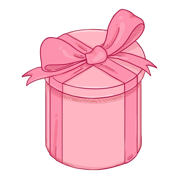 Vector cartoon pink cylindrical gift box with ribbon and bow