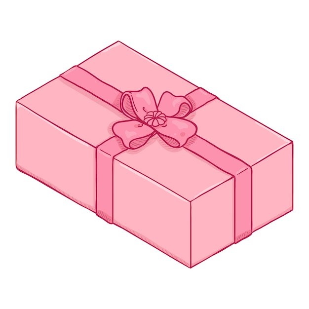 리본과 활 벡터 만화 핑크 선물 상자