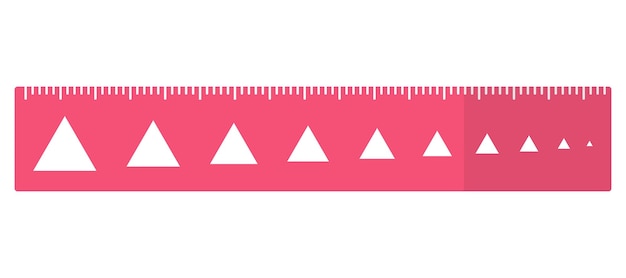 Vector cartoon pink rectangular ruler with triangles of different diameters. Back to school.