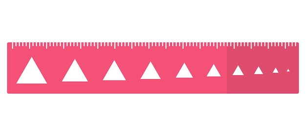 Вектор Векторный мультфильм розовая прямоугольная линейка с треугольниками разного диаметра. обратно в школу.