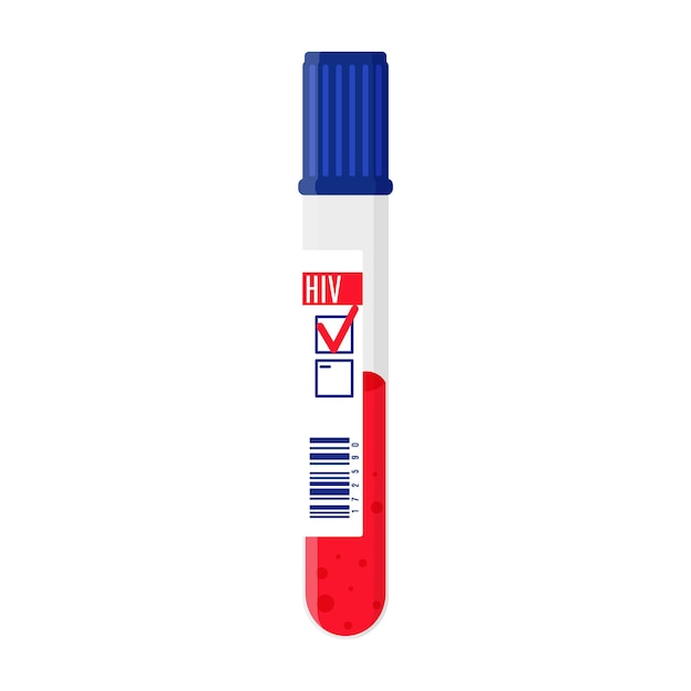 Vector cartoon positive test tube with blood testing for HIV. December 1 is the World AIDS Day. Get tested for HIV.