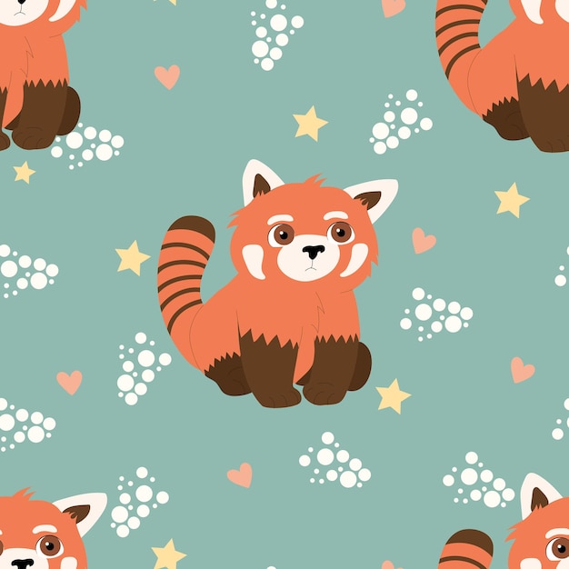 Vector cartoon red panda seamless pattern