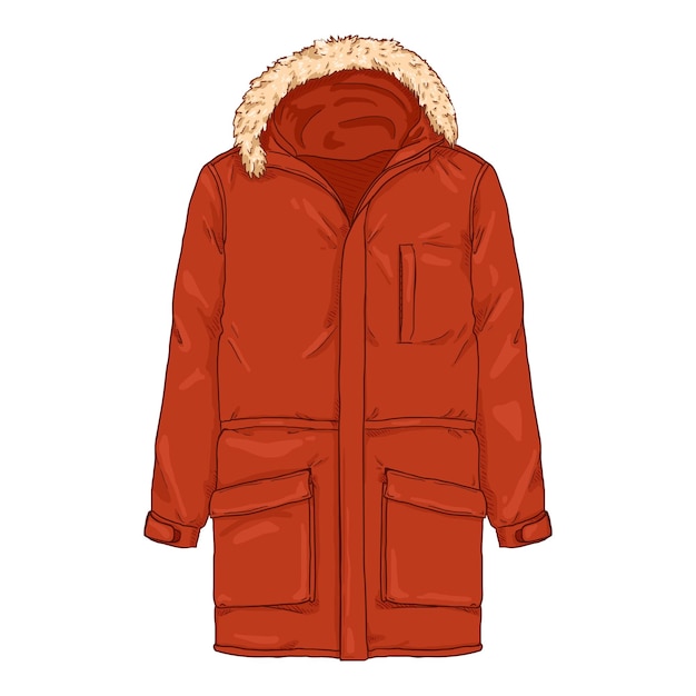 Vector Cartoon Red Parka Jacket Winter Outerwear