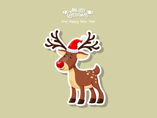 Vector cartoon reindeer sticker. merry christmas and happy new year. decorative element on holiday. greeting card design, posters, gift tags and labels.